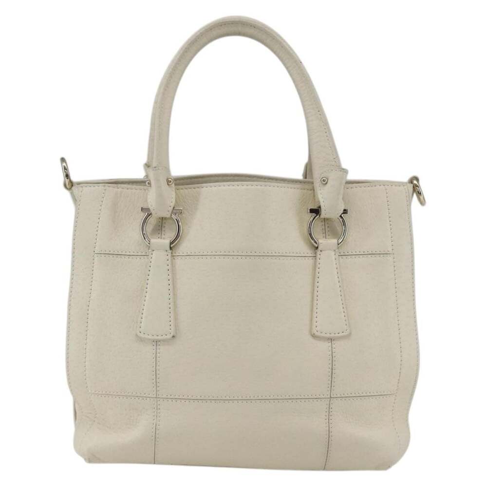 Salvatore Ferragamo Leather Handbag White Gold